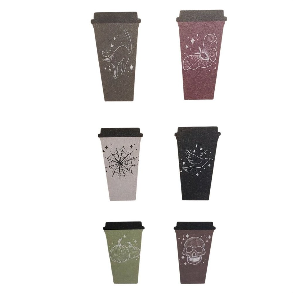 Starbucks 2019 HALLOWEEN 6 Pack Reusable Cups Hot Coffee Lids Skull Pumpkins